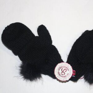 Fingerless Mittens W/ Flap Black Flip Top Mitten